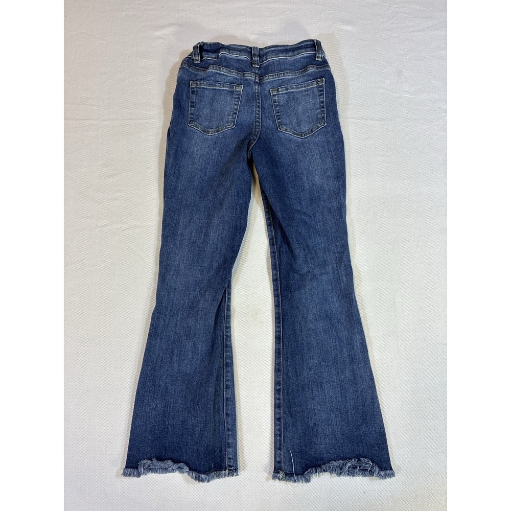 Cat & Jack Girls Flare Jeans Size 10 Super Stretch Distressed Raw Hem Blue Denim